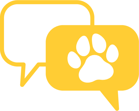 yellow Speech Bubble with a paw on it